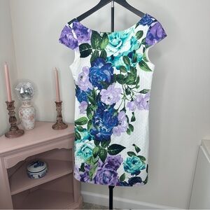 Eliza J Floral Print Cap Sleeve Dress